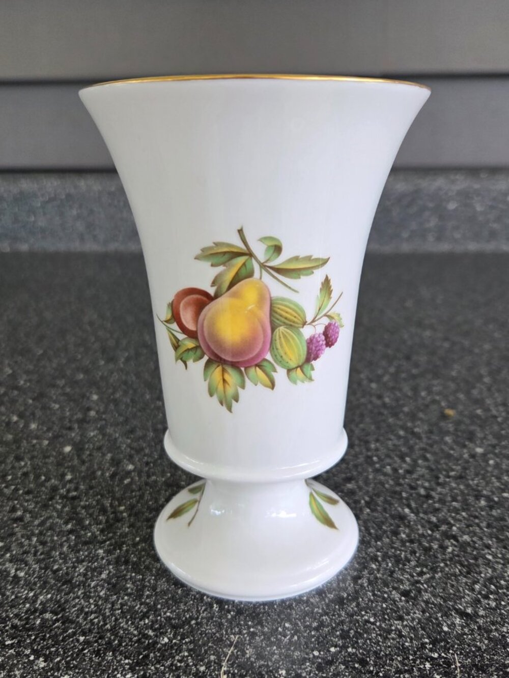 Vintage Spode Bone China Footed Spilled/Bud Vase Fruit & Foliage Gold Rim J 172